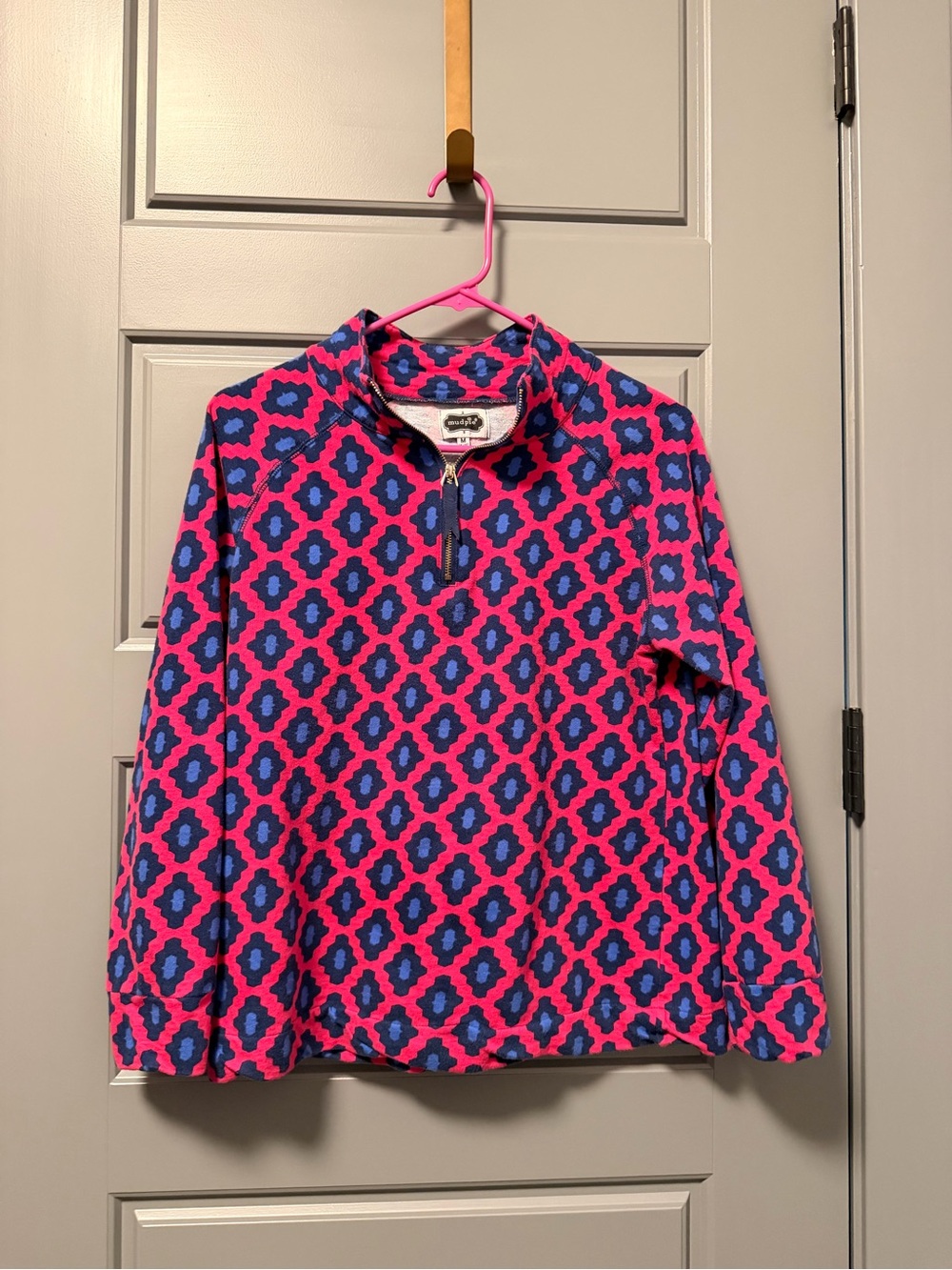 Mud Pie Women’s' Pink & Blue Quarter-Zip Pullover MEDIUM